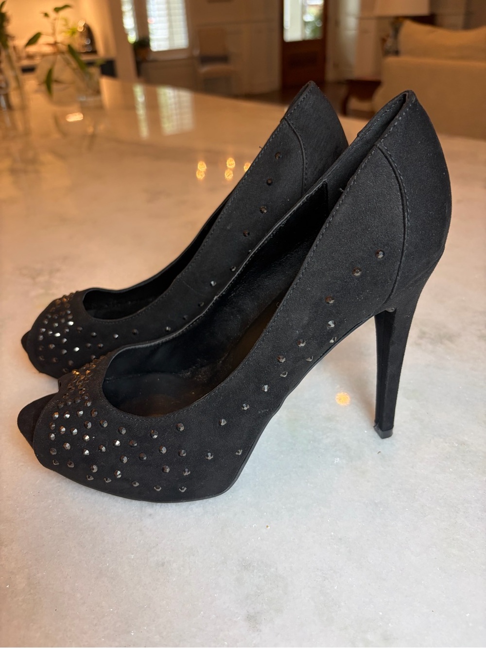 MARC FISHER Harpy Crystal Studded Platform Stiletto Heel Pumps Black Sz 8M